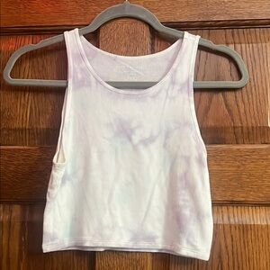American Eagle Outfitters White and Pink Sleeveless Crop Tank Top